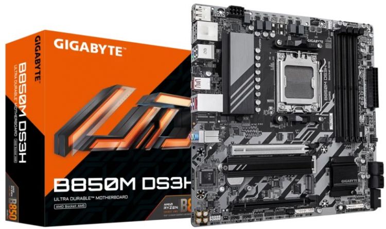 

Материнская плата mATX GIGABYTE B850M DS3H (AM5, AMD B850, 4*DDR5 (5200), PCIe, 2*M.2, 4*SATA, 2*USB 2.0, USB 3.2, USB Type-C, HDMI, 2*DP), B850M DS3H