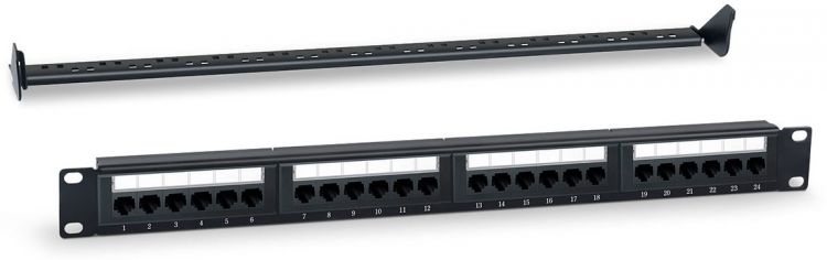 

Патч-панель WRLine WR-PL-24-C5E-D 19" (1U), 24 порта RJ-45, категория 5e, Dual IDC, с задним кабельным организатором, цвет черный, WR-PL-24-C5E-D