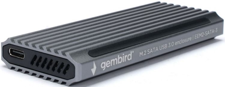 Внешний корпус Gembird EEM2-SATA-3 USB 3.1 Type-С для M2 SATA, RGB подсветка, металл, серебристый