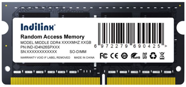 Модуль памяти SODIMM DDR4 8GB INDILINX IND-ID4N32SP08X PC4-25600 3200MHz CL22 1.2V - фото 1