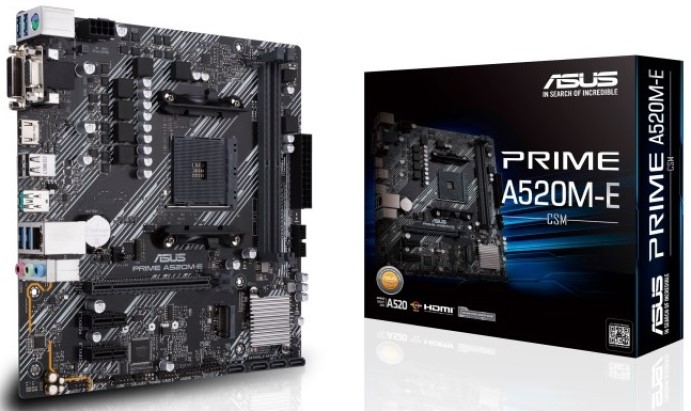 Материнская плата mATX ASUS PRIME A520M-E/CSM AM4, AMD A520, 2*DDR4(4866), 4*SATA 6G RAID, M.2, PCIe, 7.1CH, Glan, 4*USB 3.2 Gen 1, USB 3.2 Gen 2, 2*U