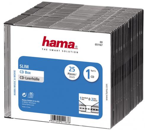 

Коробка для CD/DVD HAMA H-51167 00051167 на 1CD/DVD Slim Box, 25 шт., H-51167