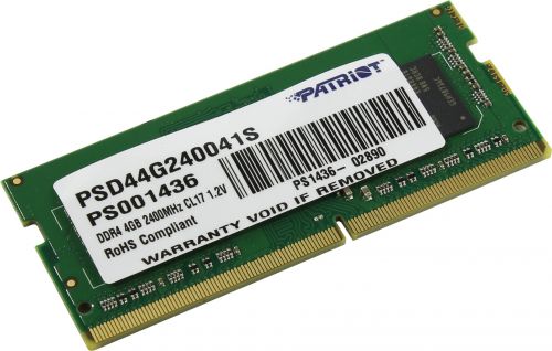 Модуль памяти SODIMM DDR4 4GB Patriot PSD44G240041S PC4-19200 2400MHz CL17 1.2V SR RTL - фото 1
