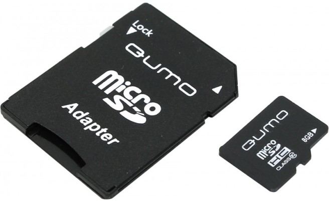 Карта памяти MicroSDHC 8GB Qumo QM8GMICSDHC10U1 Class 10, SD adapter, UHS-I