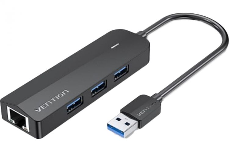 Концентратор Vention CHNBB OTG USB 3.0 на 3 порта/Gigabit Ethernet черный - 0.15м.