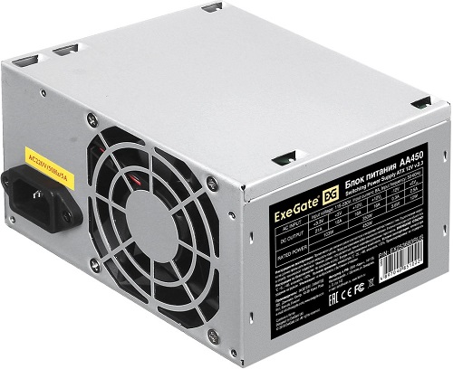 

Блок питания ATX Exegate AA450 EX253683RUS-S 450W, SC, 8cm fan, 24p+4p, 2*SATA, 1*IDE + кабель 220V с защитой от выдергивания, AA450