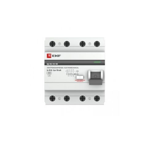 Выключатель дифференциального тока (ВДТ, УЗО) EKF elcb-4-40-30-em-pro 4п 40А 30мА тип AC ВД-100 PROxima (электромех.)