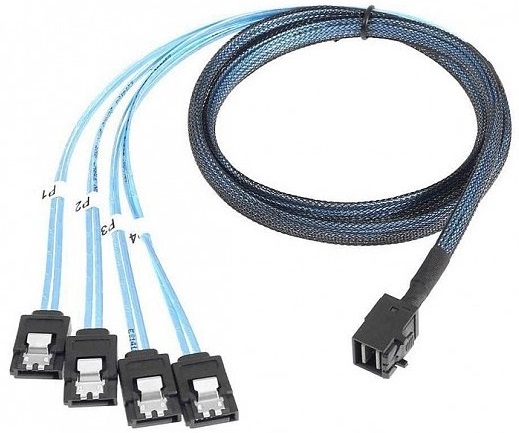 Кабель LSI L5-00221-001 CBL-SFF8643-SATASB-10M, 1 metre cable, SFF8643 to X4 SATA - фото 1