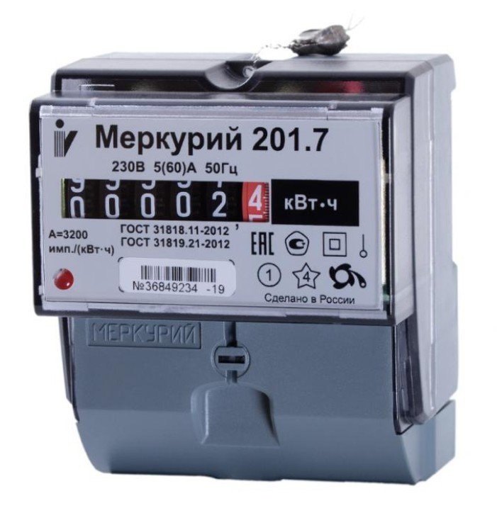 

Счетчик Меркурий 00000032680 201.7 1ф 5-60А класс точн. 1.0 1 тариф. на DIN-рейку мех. ОУ Инкотекс, 00000032680