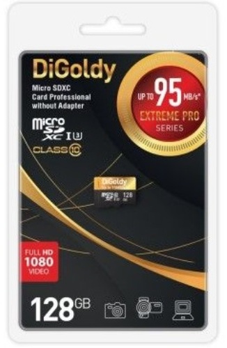 

Карта памяти MicroSDXC 128GB DiGoldy DG128GCSDXC10UHS-1-ElU3 w Class 10 Extreme Pro UHS-I U3 (95 Mb/s) без адаптера, DG128GCSDXC10UHS-1-ElU3 w