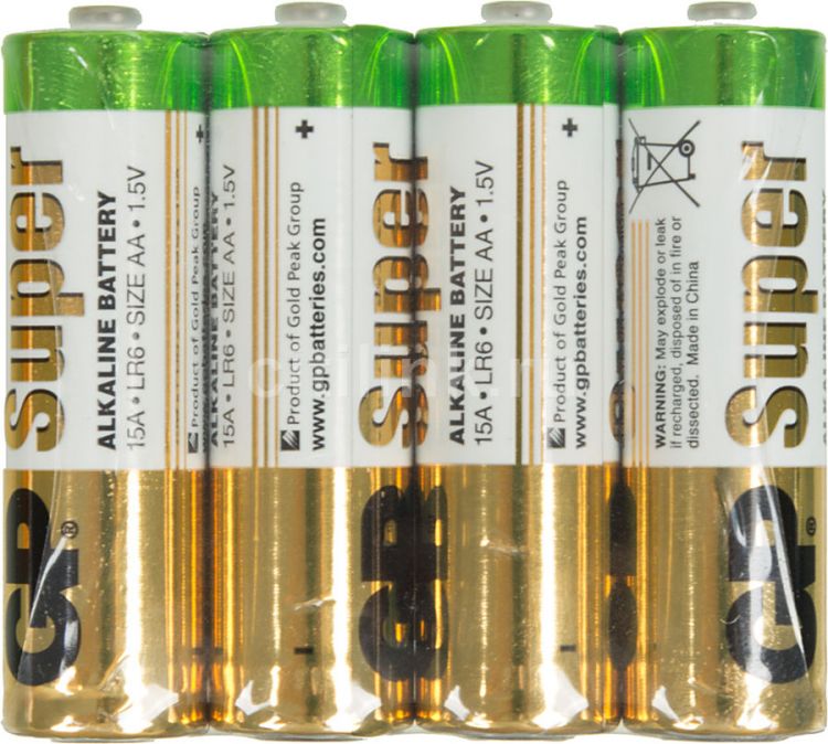 

Батарейка GP Super Alkaline 15ARS LR6 1.5V, 4шт, size AA, в пленке, Super Alkaline 15ARS LR6