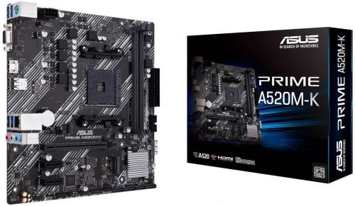 Материнская плата mATX ASUS PRIME A520M-K (AM4, AMD A520, 2*DDR4(4600), 4*SATA 6G RAID, M.2, 3*PCIE,