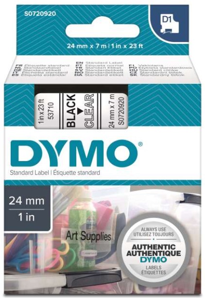 Картридж Dymo S0720920 с лентой 24мм х 7м. , пластик, черный шрифт/прозрачная лента
