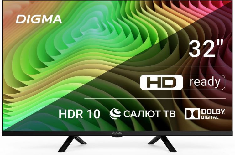 Телевизор LED Digma DM-LED32SBB34 32" Салют ТВ Frameless Metal черный HD 60Hz DVB-T DVB-T2 DVB-C DVB-S DVB-S2 USB WiFi Smart TV