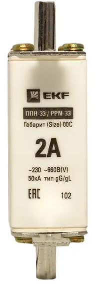 

Предохранитель EKF fus-33/100/2 ППН-33 100/2А габарит 00С, fus-33/100/2