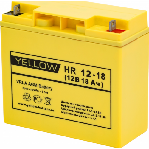 Батарея Yellow HR 12-18 AGM, 12В, 18Ач, 181х77х167мм батарея delta hr 12 18 18ач 12b