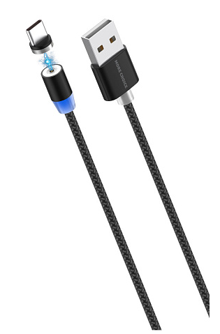 Кабель интерфейсный More Choice K61Sa Smart USB 3.0A для Type-C Magnetic нейлон 1м Black, цвет черный
