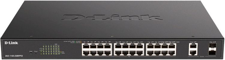 Коммутатор управляемый D-link DGS-1100-26MPPV2/A3A 24x10/100/1000Base-T PoE,2xCOMBO 1000Base-T/SFP (порты 1-24 PoE 802.3af/at, порты 21-24 PoE 802.3bt