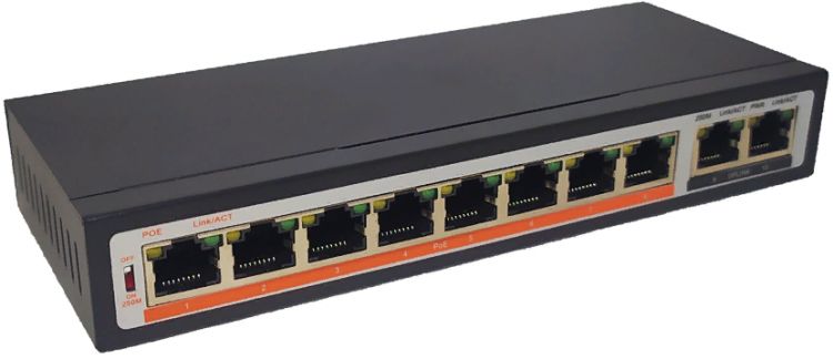 Коммутатор неуправляемый True IP Systems TI-208P POE IEEE 802.Зaf/at; пopты 8×100 Mбит/c POE + 2×100 Mбит/c; дo З0Bт для кaждoгo пopтa PoE