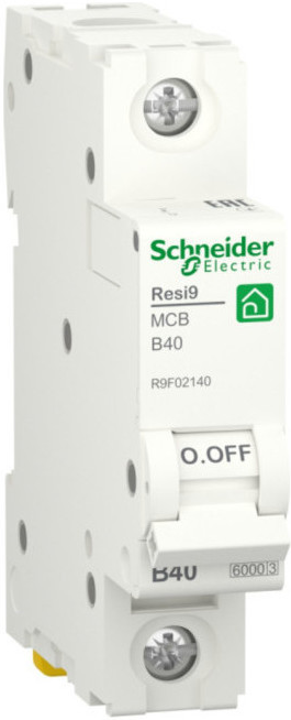 

Автоматический выключатель Schneider Electric RESI9 Resi9 - 1P, тип хар-ки B, 40 А, 230 В AC, 6кА, RESI9