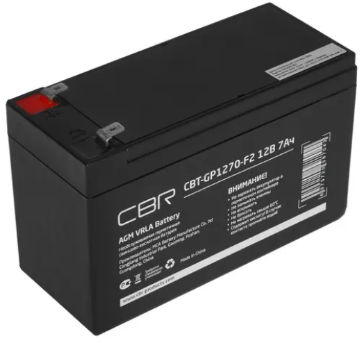 аккумуляторная vrla батарея cbr cbt gp12120 f2 Батарея CBR CBT-GP1270-F2 VRLA (12В 7Ач), клеммы F2
