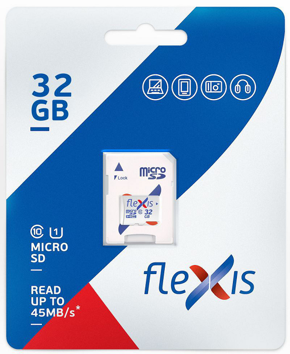 

Карта памяти 32GB Flexis FMSD032GU1A Cl10 U1, c адаптером, FMSD032GU1A