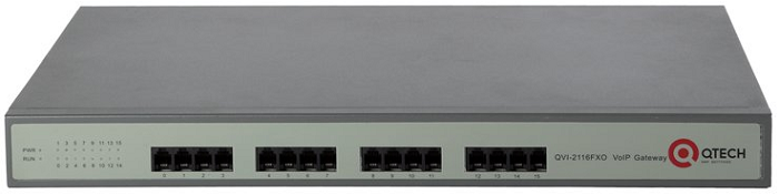 

Шлюз QTECH QVI-2116-FXO 16*FXO, 4*10/100BASE-T (LAN), 10/100BASE-T (WAN), внешний БП (12В), 100-240В AC, QVI-2116-FXO