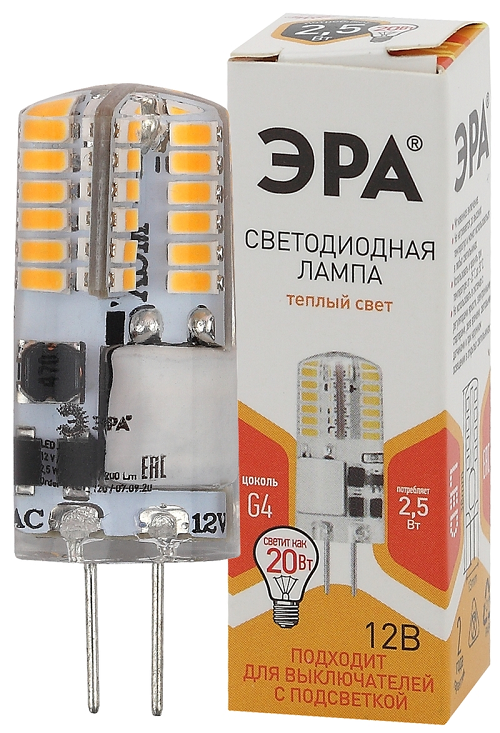 

Лампа светодиодная ЭРА Б0049089 LED-JC-2,5W-12V-SLC-827-G4 (диод, капсула, 2,5Вт, тепл, G4) (20/500/21000), Б0049089