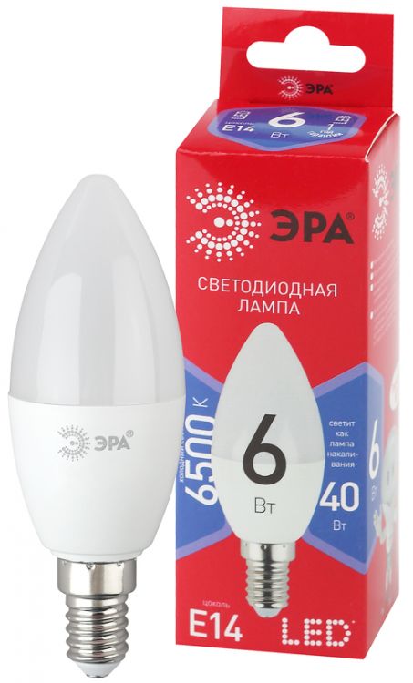 

Лампа светодиодная ЭРА Б0045339 LED B35-6W-865-E14 R (диод, свеча, 6Вт, хол, E14), Б0045339