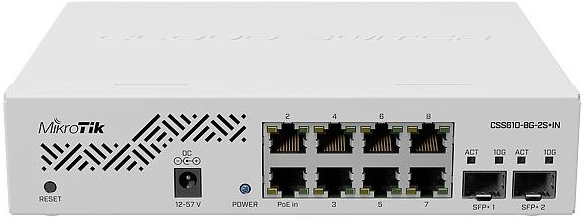 

Коммутатор управляемый Mikrotik CSS610-8G-2S+IN Cloud Smart with 8xGigabit ports, 2xSFP+ cages, SwOS, desktop case, PSU, CSS610-8G-2S+IN