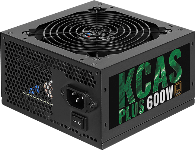 Блок питания ATX AeroCool KCAS PLUS 600W 4713105962659 V2.3 (20/24+4/8+6/8pin, вентилятор d120мм) + каб