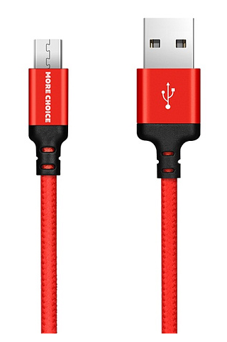 Кабель интерфейсный More Choice K12m USB 2.1A для micro USB нейлон 1м Black Red, цвет красный