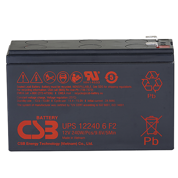 Аккумулятор CSB UPS122406 12В, 240 Вт, 130А (в течение 5 сек), клеммы F2 - фото 1