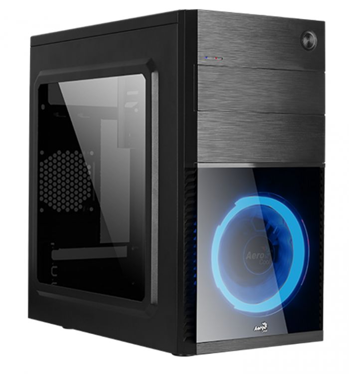 Корпус mATX AeroCool Cs-105 Blue черный, без БП, с окном, USB 3.0, USB 2.0, 120mm blue LED front fan