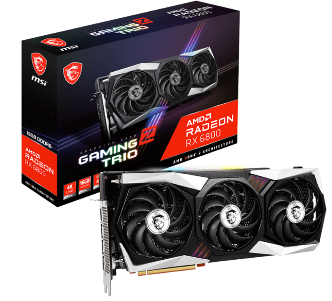 

Видеокарта PCI-E MSI Radeon RX 6800 GAMING Z TRIO (RX 6800 GAMING Z TRIO 16G) 16GB GDDR6 256bit 7nm 1775/16000MHz HDMI/3*DP, Radeon RX 6800 GAMING Z TRIO (RX 6800 GAMING Z TRIO 16G)