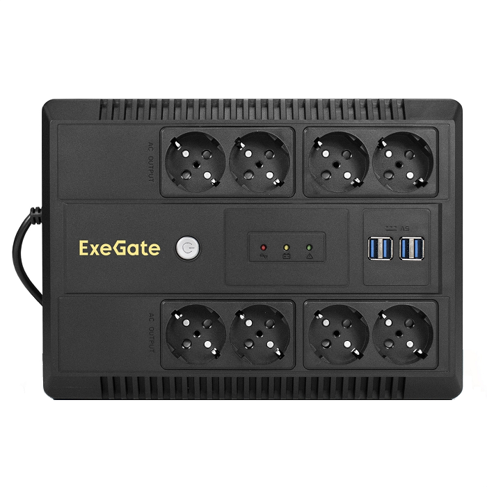 Источник бесперебойного питания Exegate NEO NNB-600.LED.AVR.8SH.CH EX293853RUS 600VA/360W, LED, AVR, 8*Schuko, 4*USB-порта для зарядки, Black
