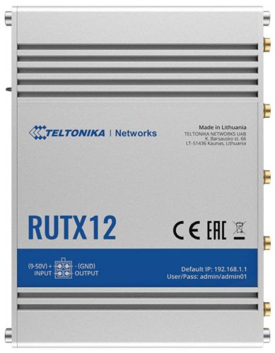 Маршрутизатор промышленный Teltonika Networks RUTX12 LTE Cat6, 2хmini SIM, 1xRJ45 WAN 1Gbps, 4xRJ45