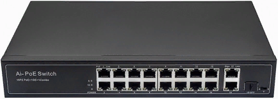 цена Коммутатор PoE NST NS-SW-16F3G-P Fast Ethernet. Порты: 16 x FE (10/100 Base-T) с PoE (IEEE 802.3af/at), 2 x GE Uplink (RJ45), 1 x GE SFP Uplink