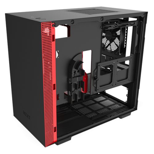 Корпус mini-ITX NZXT H210 black/red, без БП, закаленное стекло, fan 2x120mm, 2xUSB 3.1 (Type-A/Type-С), audio CA-H210B-BR - фото 4