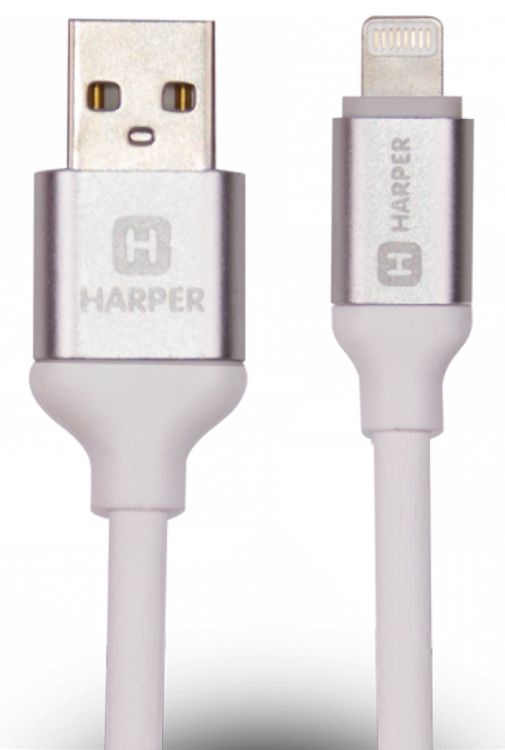 цена Кабель Harper SCH-530 white USB - Lightning, силиконовый, для зарядки и синхронизации, 1м, зарядка устройства до 2х ампер