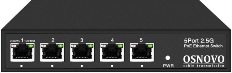 

Коммутатор OSNOVO SW-5D-1 2.5G Ethernet на 5 RJ45 портов. Порты: 5 x 2.5G (10/100/1000/2500Base-TX), SW-5D-1