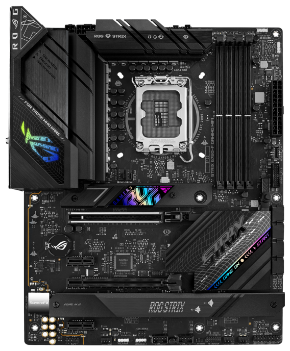 Материнская плата ATX ASUS ROG STRIX B760-F GAMING WIFI (LGA1700, B760, 4*DDR5 (7800), 4*SATA 6G RAID, 3*M.2, 4*PCIE, 2.5Glan, WiFi, BT, HDMI, DP, 2*U