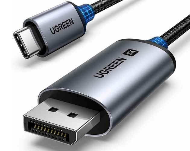 Кабель UGREEN CM556 25158_ USB-C To DP Cable(8K), 2м, серебристый
