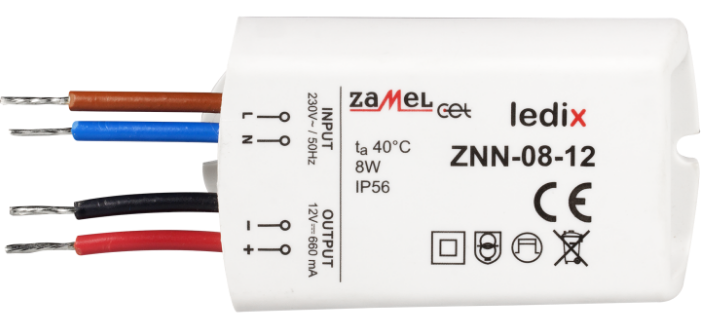 

Блок питания Zamel ZNN-08-12 LED 12V DC 8W на стенну, ZNN-08-12