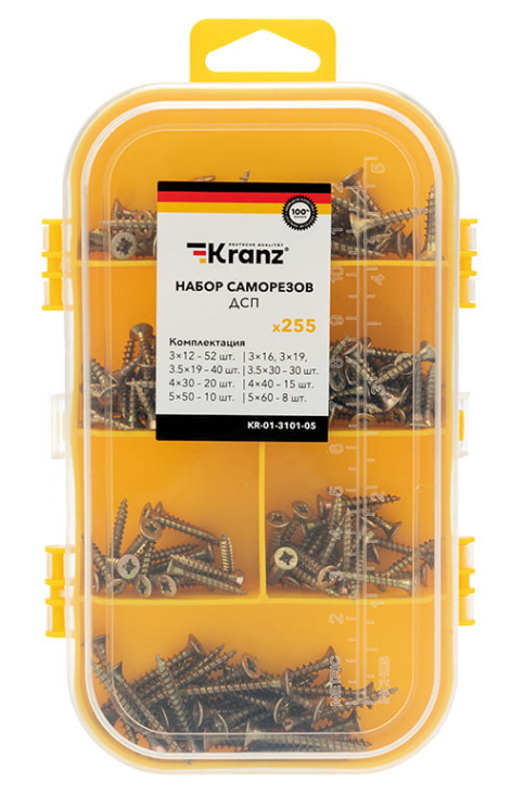 

Набор KRANZ KR-01-3101-05 саморезов для ДСП 255 шт., KR-01-3101-05