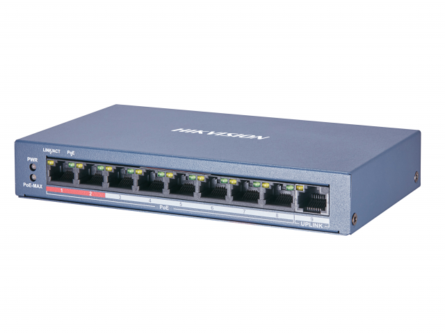 Коммутатор PoE HIKVISION DS-3E0109P-E/M(B) 8хRJ45 100M PoE с грозозащитой 6кВ/Uplink порт 100М Ethernet: бюджет PoE 60Вт, пропускная способность 1.8Гб 8 port 10 100m poe gpon epon onu epon poe onu support poe onu switch