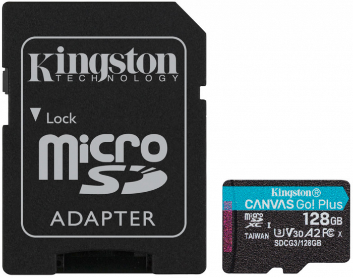 

Карта памяти MicroSDXC 128GB Kingston SDCG3/128GB UHS-I Class U3 V30 A2, чтение: 170Мб/с, запись: 90Мб/с, с адаптером, SDCG3/128GB