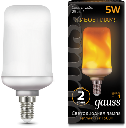 

Лампа светодиодная Gauss 157401105 LED T65 Flame 5W E14 20-80lm 1500K, 157401105