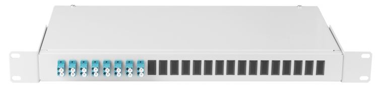 Кросс оптический стоечный NIKOMAX NMF-RP16LCUS2-WS-ES-1U-GY 19, 1U,16*LC/UPC(8 двойных LC/UPC адаптеров), SM 9/125 OS2, стальной, серый, в комплекте