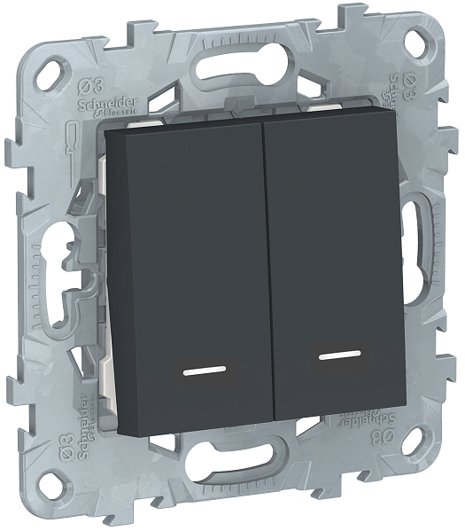 

Выключатель Schneider Electric NU521154N UnicaNew, антрацит, 2-клавишный, 2 модуля, с подсветкой, 2 х сх. 1а, NU521154N